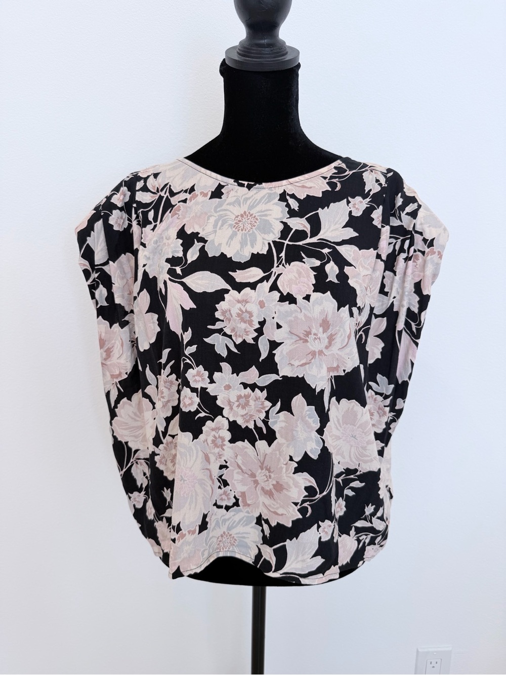 saltwater LUXE Black Blouse with Pale Pink Floral Print